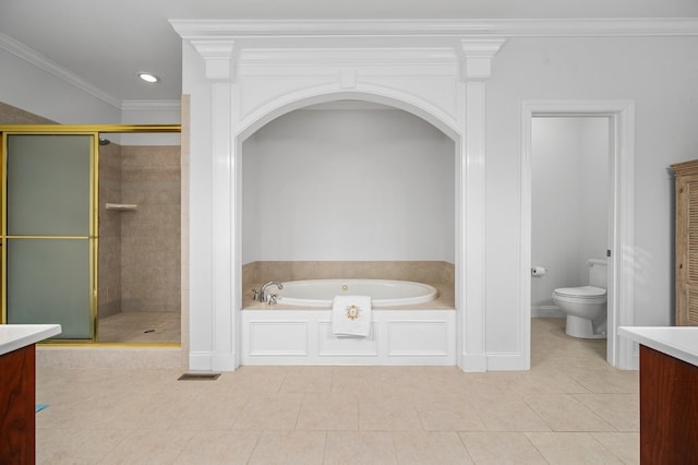 full bathroom featuring tile patterned floors, a stall shower, and vanity