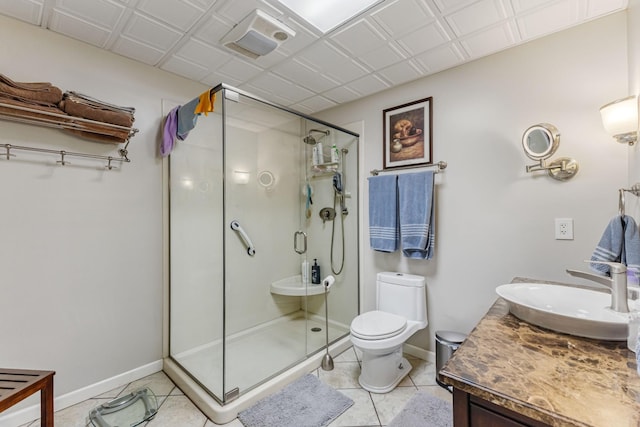 7274 Kingston Rd, Fairview, TN 37062 - full bath featuring a shower stall, tile patterned flooring, visible vents, toilet, and baseboards