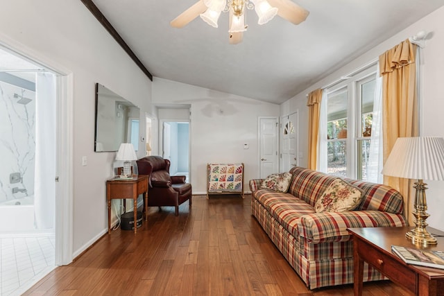 7274 Kingston Rd, Fairview, TN 37062 - living area with vaulted ceiling, baseboards, ceiling fan, and wood-type flooring