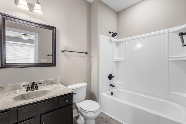 full bathroom with shower / bath combination, vanity, and toilet