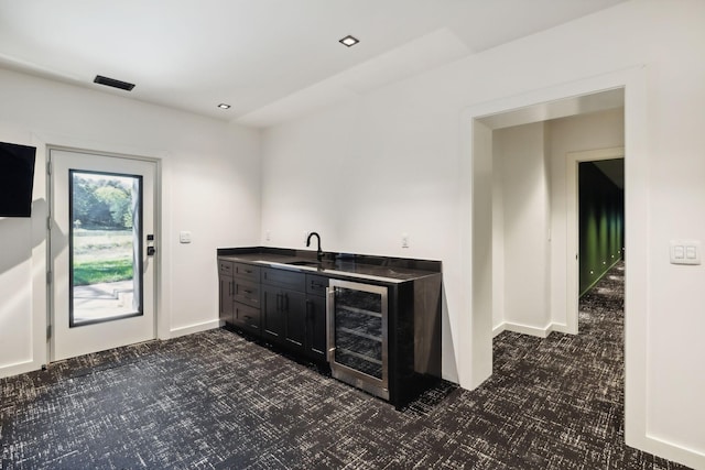 274 Callis Rd, Lebanon, TN 37090 - bar with a sink, dark carpet, beverage cooler, and indoor wet bar