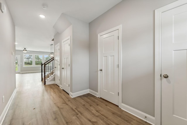 560 Twyla Dr, Lebanon, TN 37087 - corridor with light wood-style flooring, recessed lighting, and stairs