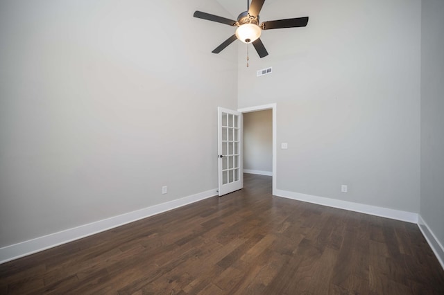 4302 Peacemill Ln, Murfreesboro, TN 37128 - unfurnished room featuring dark wood finished floors, french doors, ceiling fan, and a high ceiling