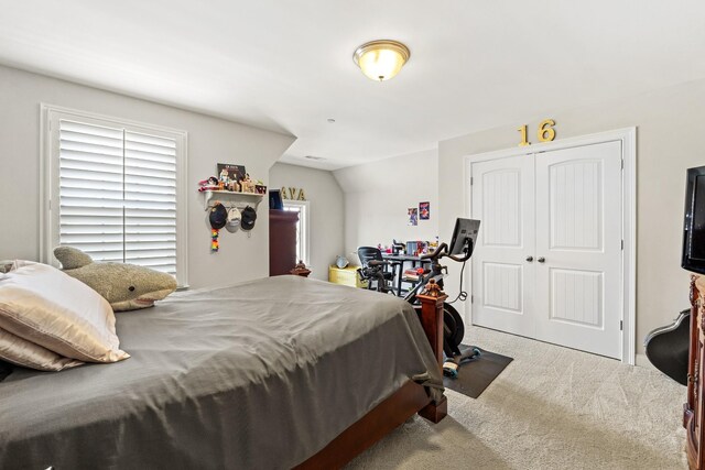 bedroom featuring a closet and carpet