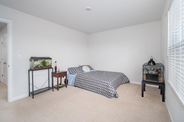 bedroom with carpet floors and baseboards