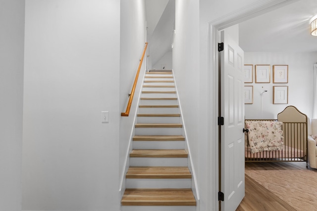 stairway featuring wood finished floors