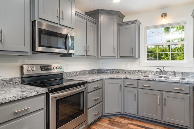 166 Mount Vernon Church Rd, Bethpage, TN 37022 - kitchen with stainless steel appliances, a sink, and gray cabinets