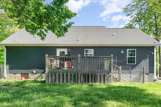 166 Mount Vernon Church Rd, Bethpage, TN 37022 - back of house featuring crawl space, roof with shingles, a deck, fence, and a yard