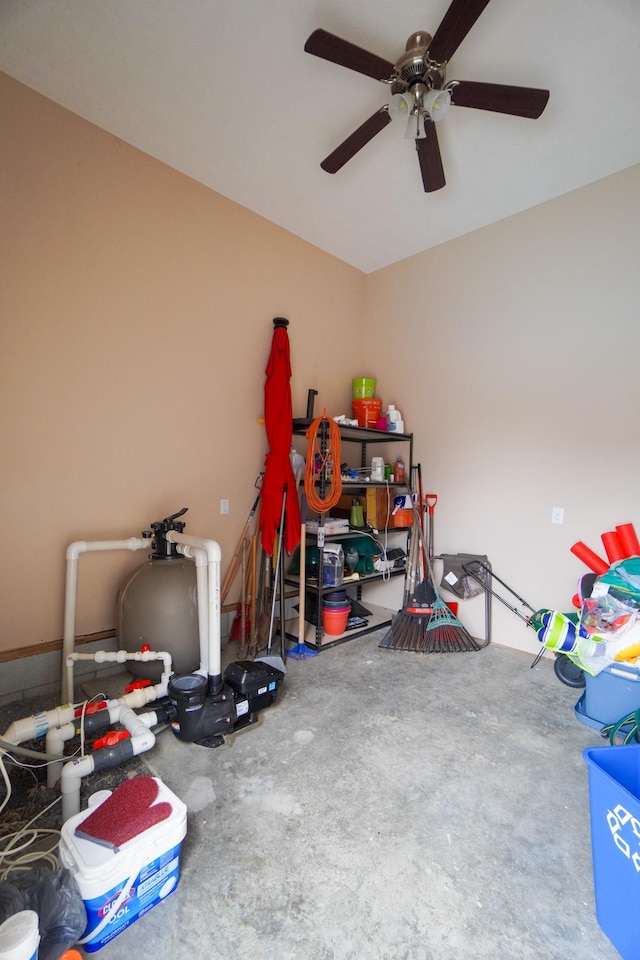 game room with a ceiling fan
