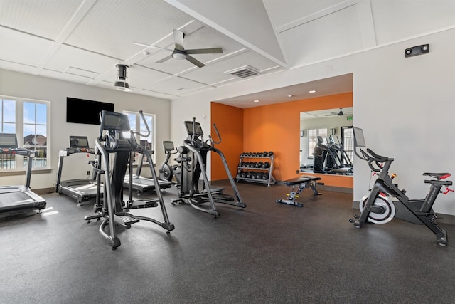 565 Kipton Trl, Lebanon, TN 37087 - gym with a wealth of natural light, baseboards, ceiling fan, and visible vents