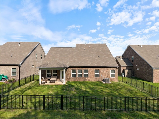 565 Kipton Trl, Lebanon, TN 37087 - rear view of house featuring a patio, a yard, a fenced backyard, and central AC unit