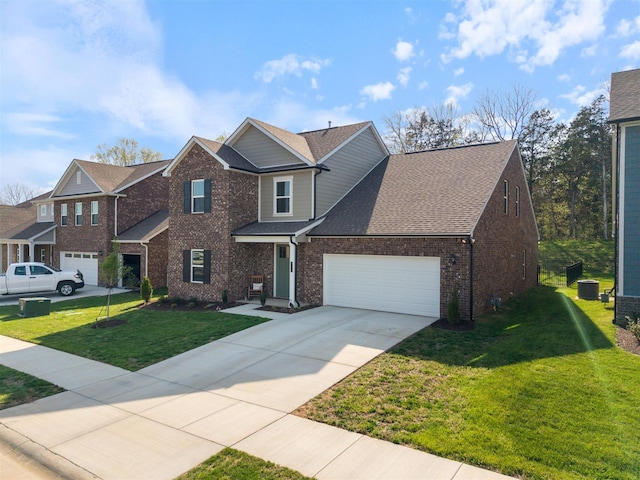 565 Kipton Trl, Lebanon, TN 37087 - view of front facade with a shingled roof, an attached garage, brick siding, a front lawn, and driveway