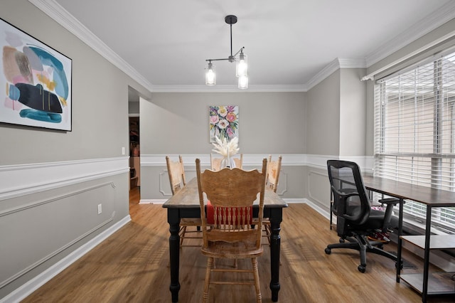 2321 Chimney Hills Dr, Soddy Daisy, TN 37379 - dining room featuring ornamental molding, wood finished floors, and a wainscoted wall