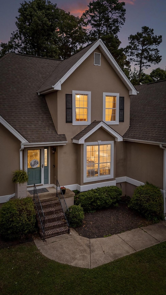 2321 Chimney Hills Dr, Soddy Daisy, TN 37379 - traditional-style home with a shingled roof and stucco siding