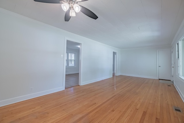 115 Highland Dr, Winchester, TN 37398 - spare room with light wood-style flooring, baseboards, visible vents, a ceiling fan, and crown molding