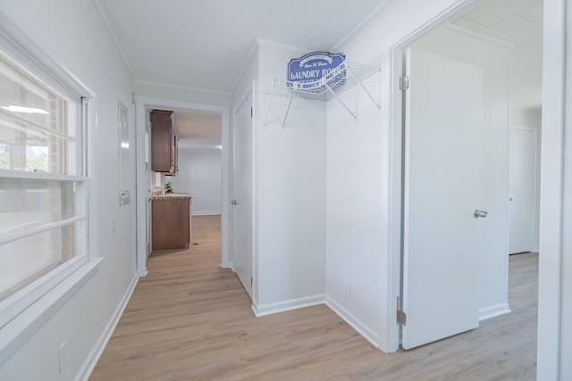 115 Highland Dr, Winchester, TN 37398 - hall featuring baseboards, ornamental molding, and light wood-type flooring