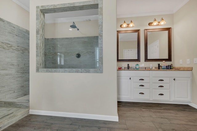 520 Young Rd, Waverly, TN 37185 - full bath featuring baseboards, double vanity, walk in shower, and ornamental molding