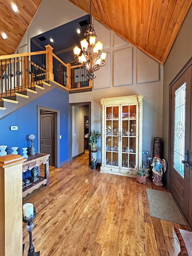 110 Giles Ln, Gallatin, TN 37066 - entryway featuring high vaulted ceiling, wood finished floors, stairway, and wood ceiling