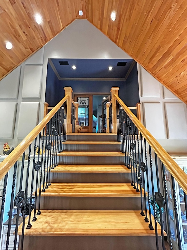 110 Giles Ln, Gallatin, TN 37066 - staircase featuring a decorative wall, wooden ceiling, and recessed lighting