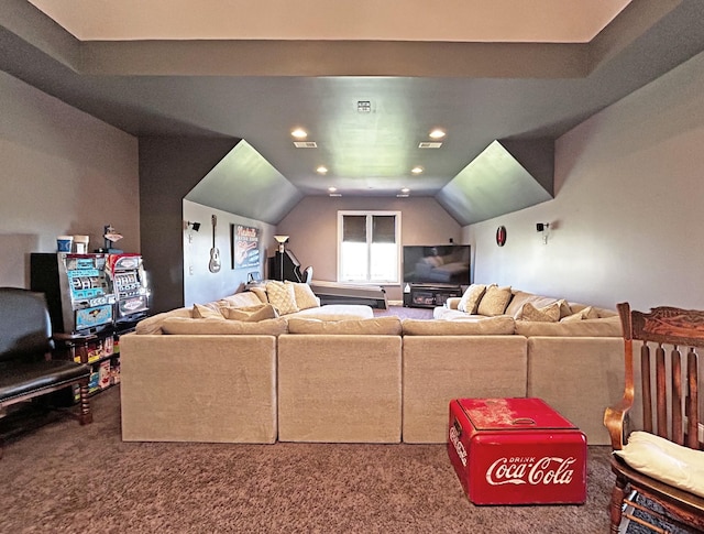 110 Giles Ln, Gallatin, TN 37066 - carpeted living room with visible vents, recessed lighting, and lofted ceiling