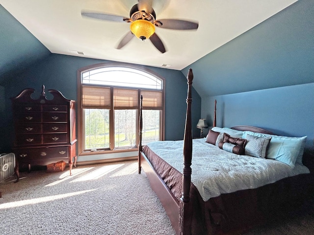 110 Giles Ln, Gallatin, TN 37066 - carpeted bedroom featuring visible vents, a ceiling fan, and lofted ceiling