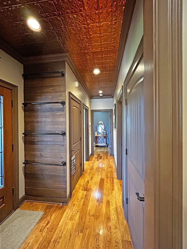 110 Giles Ln, Gallatin, TN 37066 - corridor with crown molding, light wood finished floors, an ornate ceiling, and recessed lighting