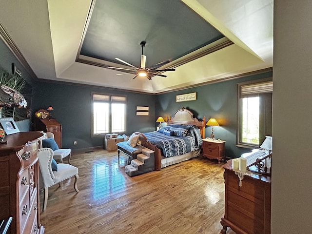 110 Giles Ln, Gallatin, TN 37066 - bedroom with ceiling fan, a tray ceiling, crown molding, and wood finished floors