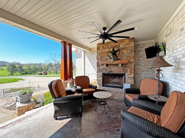 110 Giles Ln, Gallatin, TN 37066 - view of patio / terrace featuring an outdoor living space with a fireplace and a ceiling fan