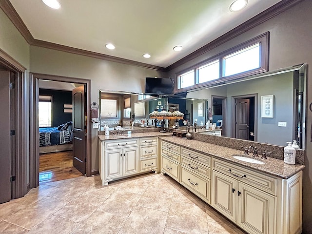 110 Giles Ln, Gallatin, TN 37066 - full bath featuring double vanity, ornamental molding, a sink, and connected bathroom