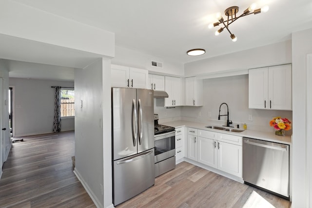 223 Edgewood Dr, Hendersonville, TN 37075 - kitchen with white cabinets, stainless steel appliances, light countertops, visible vents, and a sink