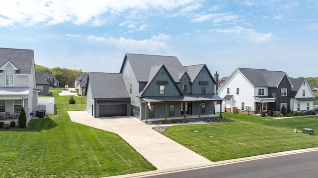 6913 Pembrooke Farms Dr, Murfreesboro, TN 37129 - modern farmhouse featuring a front lawn, a residential view, board and batten siding, a standing seam roof, and a porch