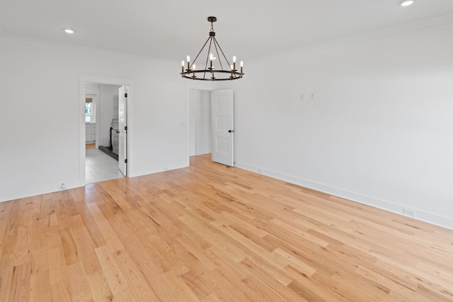 6913 Pembrooke Farms Dr, Murfreesboro, TN 37129 - unfurnished dining area featuring light wood-type flooring, an inviting chandelier, baseboards, ornamental molding, and recessed lighting