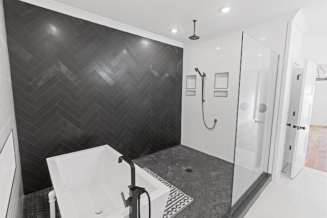 6913 Pembrooke Farms Dr, Murfreesboro, TN 37129 - full bath with tile patterned flooring, recessed lighting, and a walk in shower