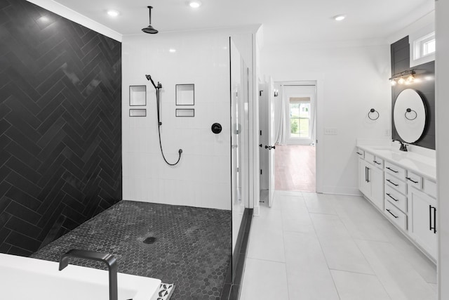 6913 Pembrooke Farms Dr, Murfreesboro, TN 37129 - full bathroom with recessed lighting, double vanity, and tiled shower