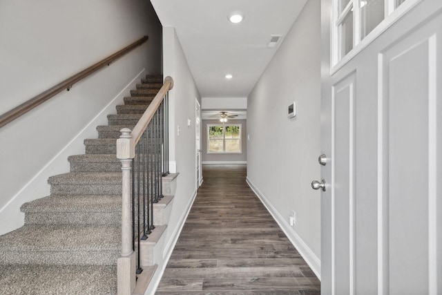 51 Gratton Ests, Clarksville, TN 37043 - staircase with wood finished floors, ceiling fan, recessed lighting, and baseboards