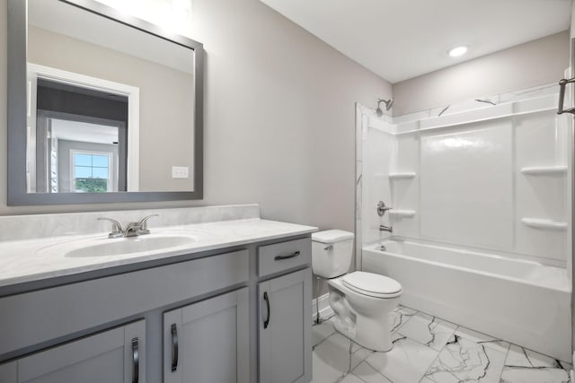51 Gratton Ests, Clarksville, TN 37043 - full bathroom featuring toilet, vanity, tub / shower combination, marble finish floors, and recessed lighting