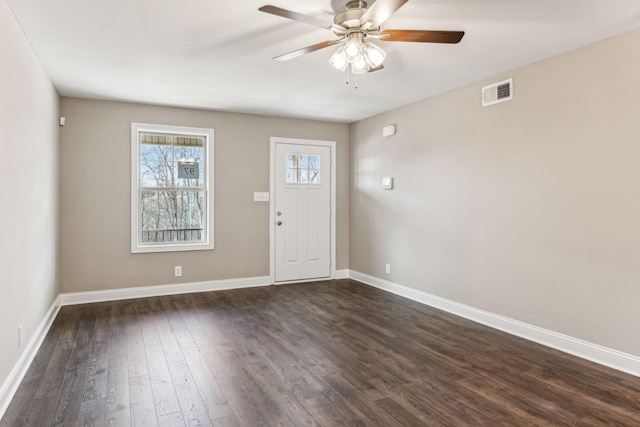 48 Gratton Ests, Clarksville, TN 37043 - foyer with visible vents, ceiling fan, baseboards, and dark wood finished floors