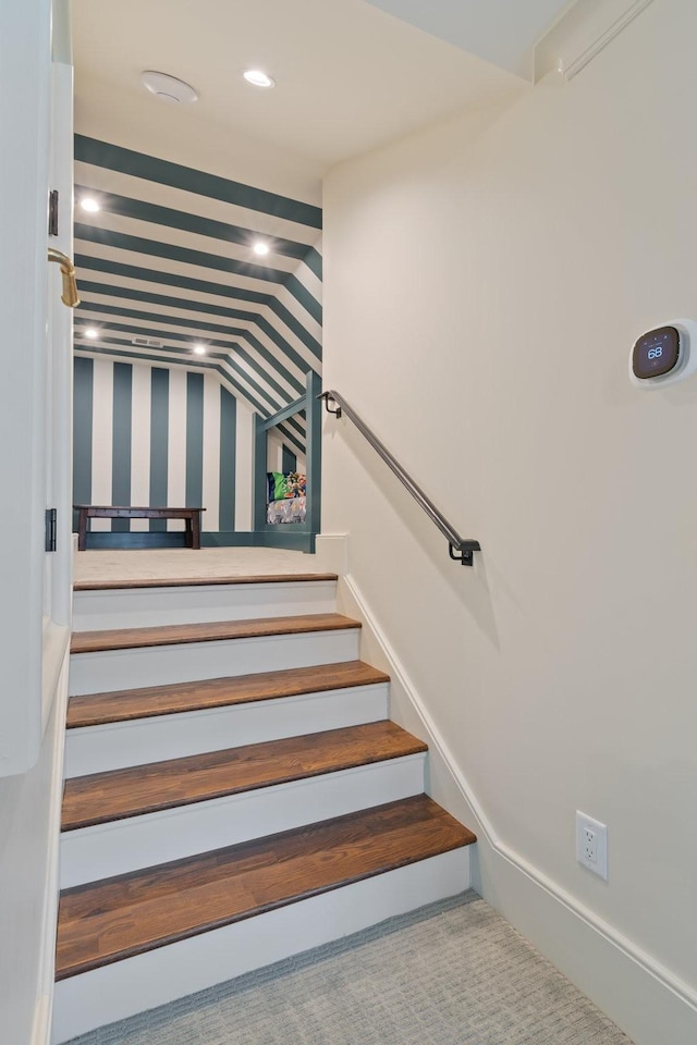 4535 Peytonsville Rd, Franklin, TN 37064 - stairs featuring carpet floors and recessed lighting