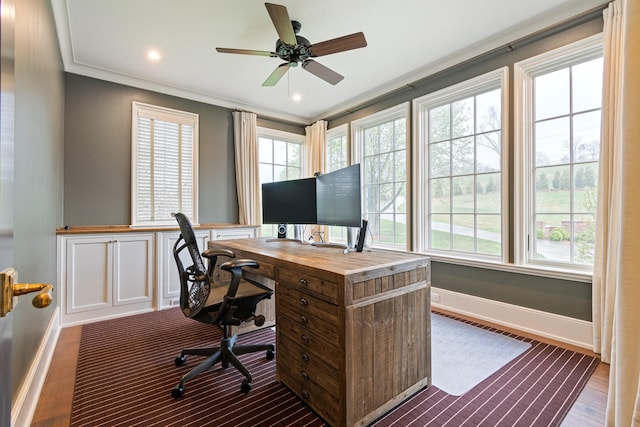 4535 Peytonsville Rd, Franklin, TN 37064 - office space featuring crown molding, ceiling fan, baseboards, and dark wood-style floors