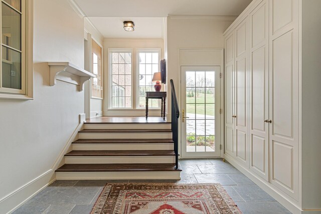 4535 Peytonsville Rd, Franklin, TN 37064 - interior space featuring stone tile flooring, baseboards, and stairs
