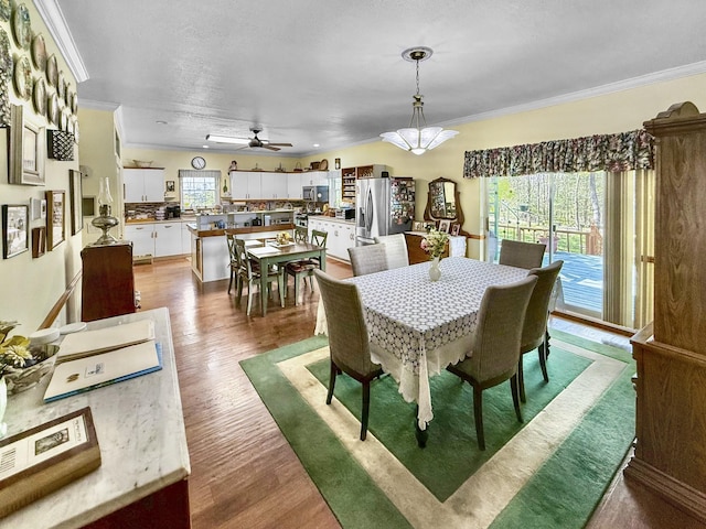 dining area featuring crown molding, a wealth of natural light, and wood finished floors