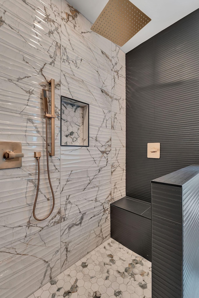 418 Mercomatic Dr, Nashville, TN 37209 - bathroom featuring tiled shower and tile walls