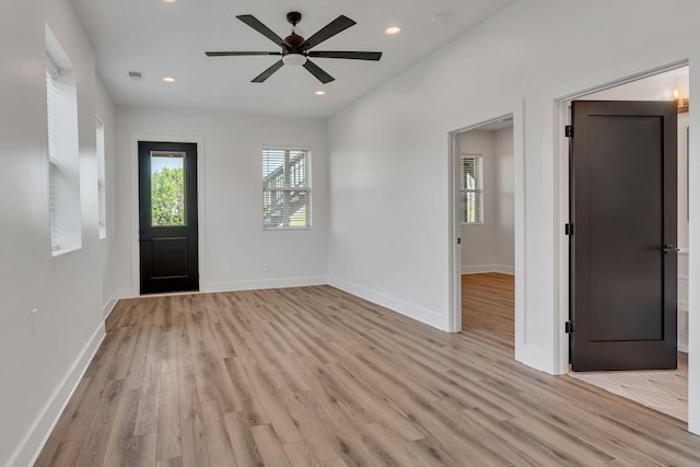 418 Mercomatic Dr, Nashville, TN 37209 - foyer entrance featuring light wood-style floors, ceiling fan, recessed lighting, and baseboards