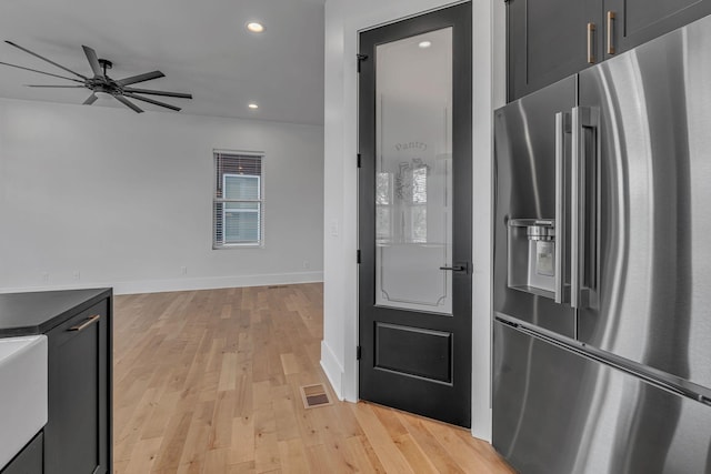418 Mercomatic Dr, Nashville, TN 37209 - kitchen featuring high quality fridge, ceiling fan, recessed lighting, light wood-style flooring, and baseboards
