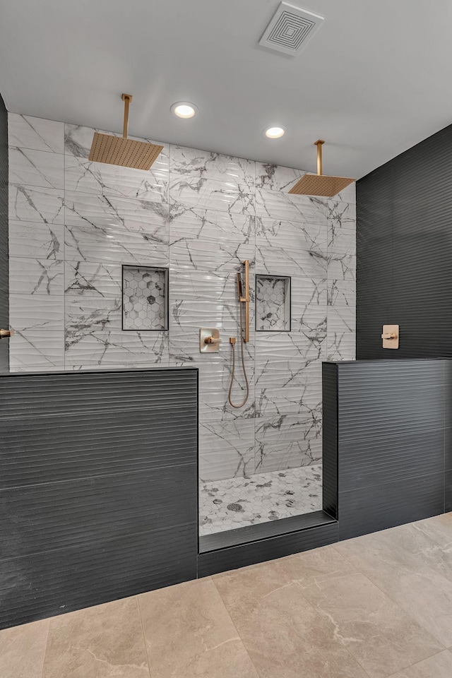 418 Mercomatic Dr, Nashville, TN 37209 - bathroom featuring recessed lighting and a marble finish shower