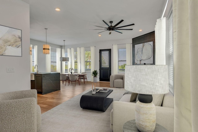 418 Mercomatic Dr, Nashville, TN 37209 - living area featuring light wood-type flooring, a ceiling fan, and recessed lighting