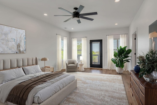 418 Mercomatic Dr, Nashville, TN 37209 - bedroom with access to outside, multiple windows, light wood finished floors, recessed lighting, and a ceiling fan