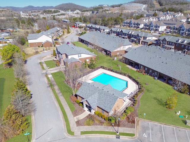 bird's eye view with a mountain view and a residential view