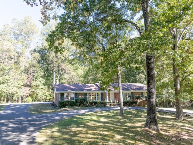 ranch-style house with driveway and brick siding