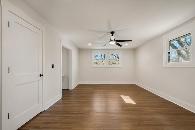 931 Downey Dr, Nashville, TN 37205 - empty room with dark wood finished floors, baseboards, ceiling fan, and recessed lighting